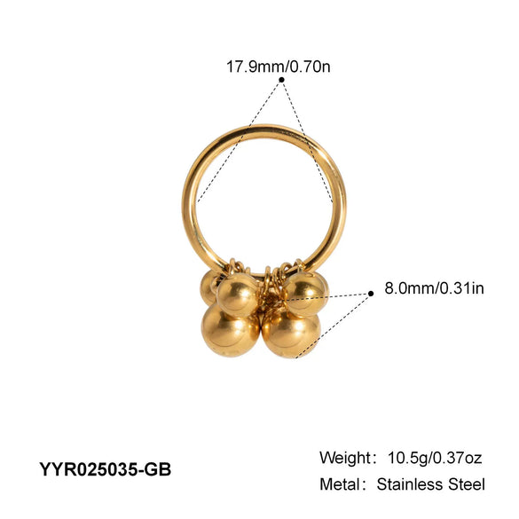 Retro Exquisite All Match Ins Design Stainless Steel Geometric Ball Ring Pvd Furnace Vacuum Real Gold Plated Unisex Adjustable Ring