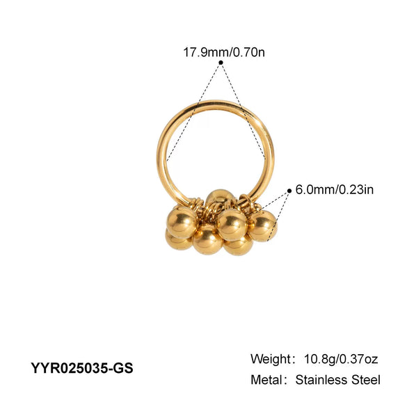 Retro Exquisite All Match Ins Design Stainless Steel Geometric Ball Ring Pvd Furnace Vacuum Real Gold Plated Unisex Adjustable Ring