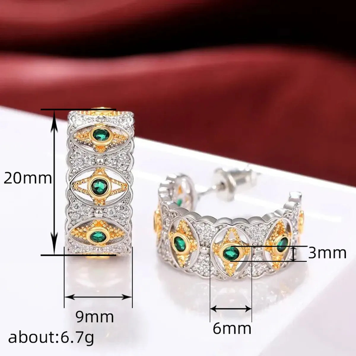 Retro Eye Copper Inlay Zircon Rings Earrings