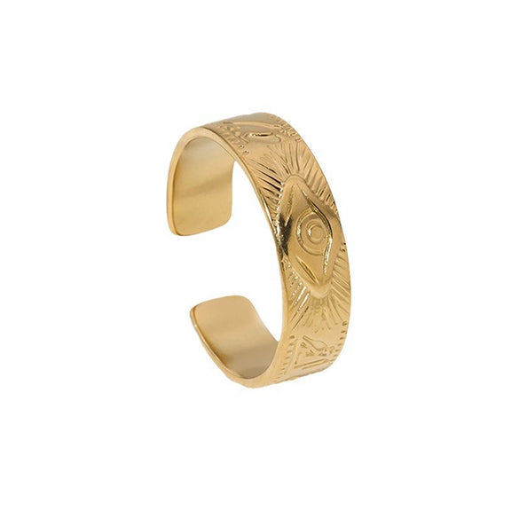 Retro Eye Of Horus Stainless Steel Open Ring With 18K Gold Plated Electroplating For Unisex
