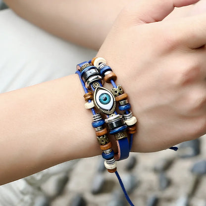 Retro Eye Pu Leather Beaded Resin Men's Bracelets