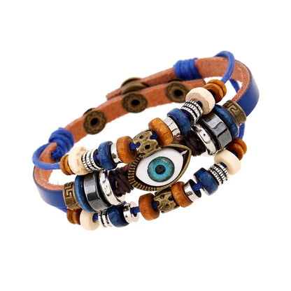 Retro Eye Pu Leather Beaded Resin Men's Bracelets