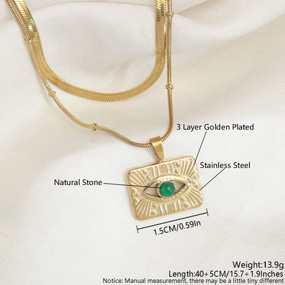 Retro Eye Stainless Steel Plating Inlay Natural Stone 18k Gold Plated Double Layer Necklaces