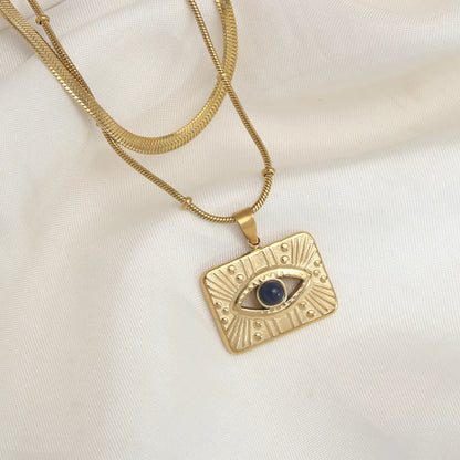 Retro Eye Stainless Steel Plating Inlay Natural Stone 18k Gold Plated Double Layer Necklaces