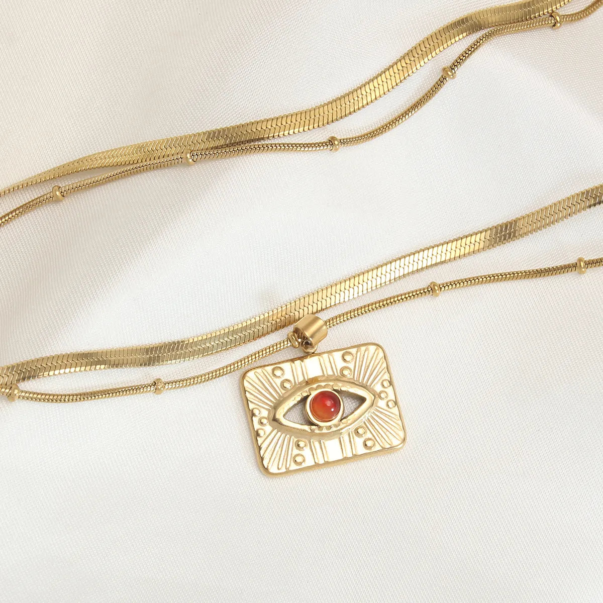 Retro Eye Stainless Steel Plating Inlay Natural Stone 18k Gold Plated Double Layer Necklaces