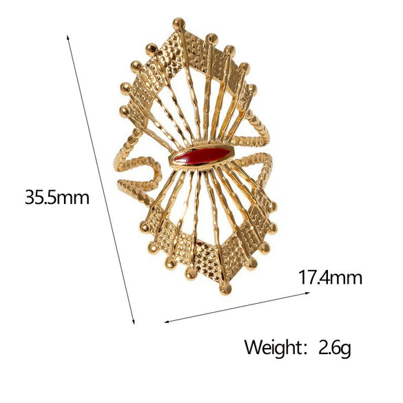 Retro Fanshaped Cut Out Stainless Steel Ring For Women Goldplated Electroplated