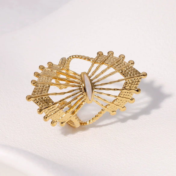 Retro Fanshaped Cut Out Stainless Steel Ring For Women Goldplated Electroplated