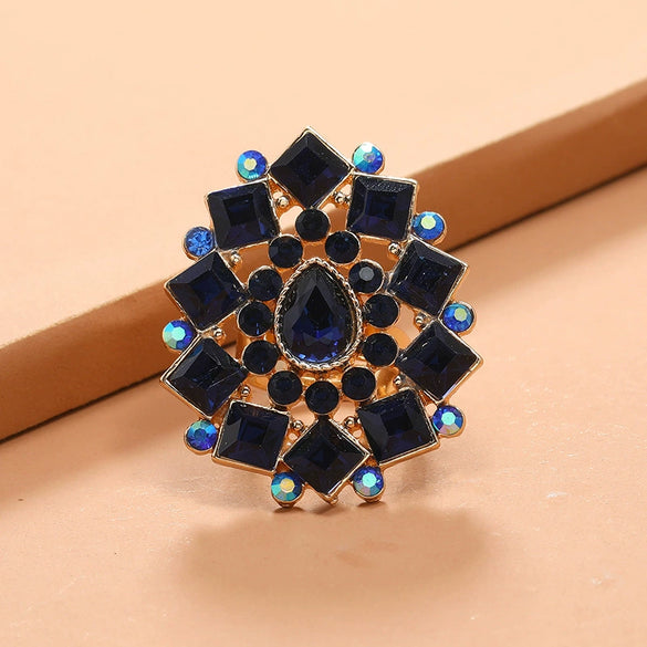 Retro Fashion Alloy Adjustable Open Ring With Drop Shaped Diamond Flower Design For Unisex