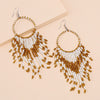 Retro Fashion Alloy Beaded Tassel Earrings Long Bohemian Style Dangle Earrings For Women