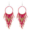 Retro Fashion Alloy Beaded Tassel Earrings Long Bohemian Style Dangle Earrings For Women