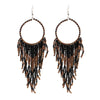 Retro Fashion Alloy Beaded Tassel Earrings Long Bohemian Style Dangle Earrings For Women