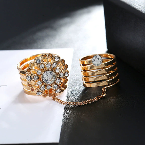 Retro Fashion Alloy Ring Bracelet With Round Diamond Accents And Trendy Statement Design
