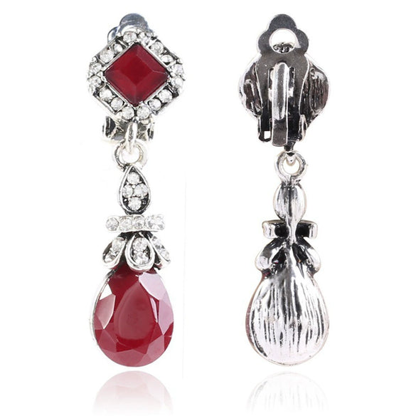 Retro Fashion Alloy Water Drop Clip On Earrings With Diamond Accents Geometric Bohemian Style Women's Jewelry