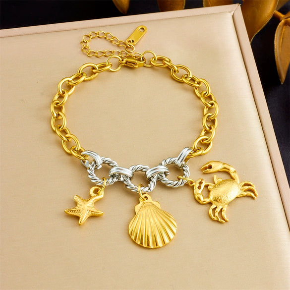 Retro Fashion Cherry Oil Drop Pendant Stainless Steel Bracelet With Animal Fruit Zodiac Pattern Electroplating For Women