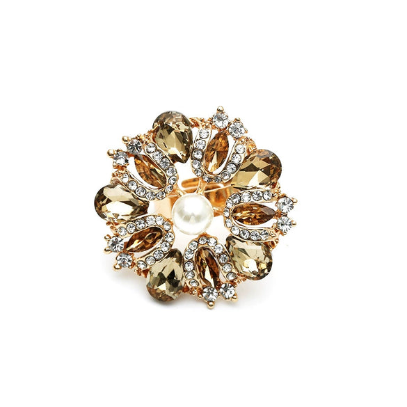 Retro Fashion Exaggerated Adjustable Alloy Flower Ring With Diamond Inlay For Women And Men