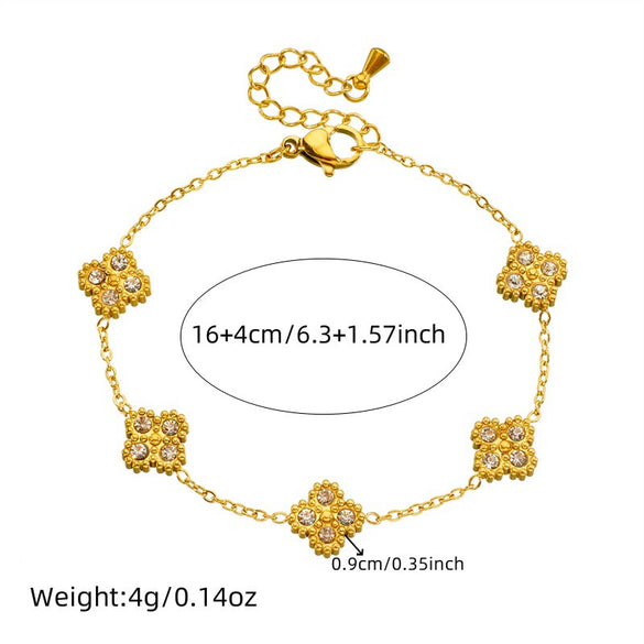 Retro Fashion Fourpetal Flower Stainless Steel Jewelry Set With Electroplating Design Chain Necklace Earrings Bracelet