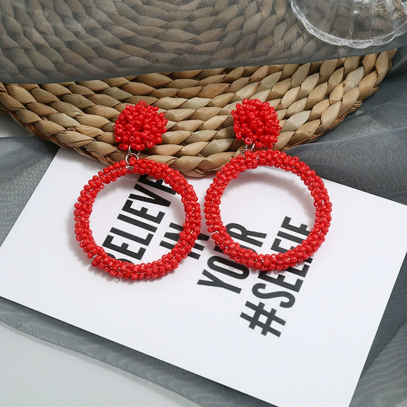 Retro Fashion Handmade Beaded Acrylic And Wood Earrings With Elegant Temperament Design For Women Wholesale