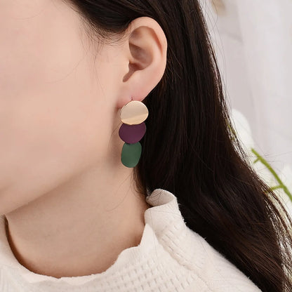 Retro Fashion New Metal Disc Frosted Stitching Contrast Alloy Earrings