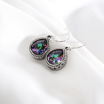 Retro Fashion Pop Color Crystal Water Drop Earrings