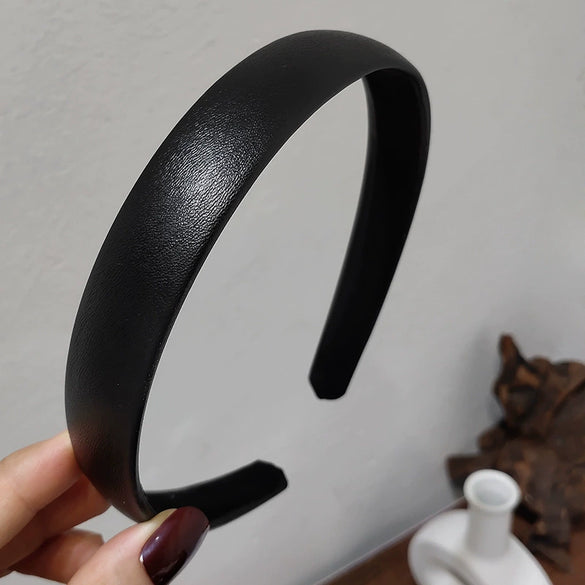Retro Fashion Pu Leather Headband Chic French Elegant Solid Color Hair Band For Women