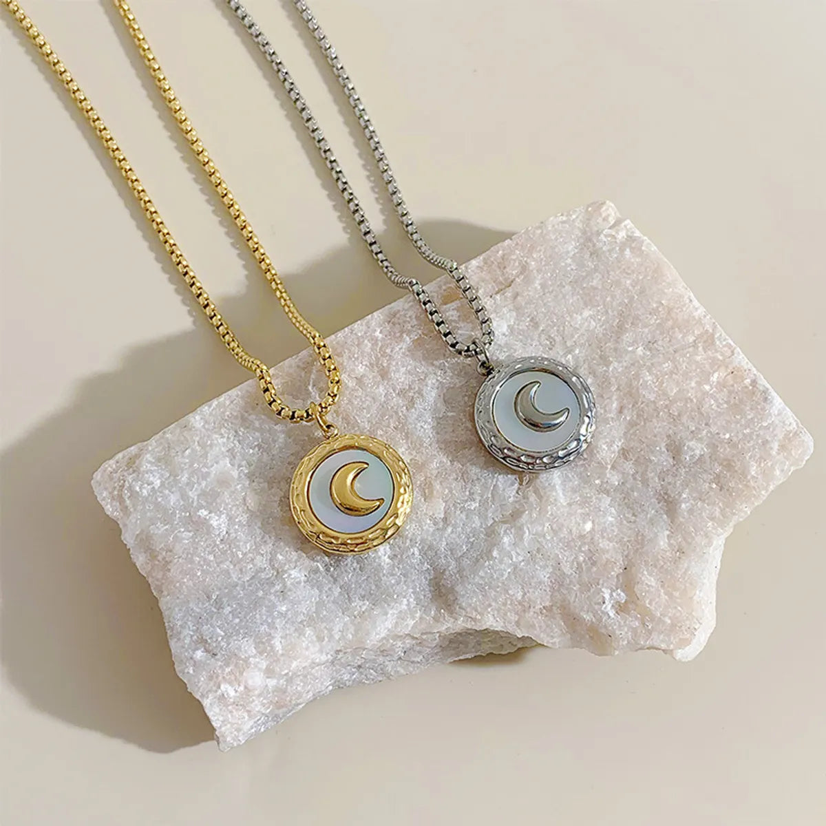 Retro Round Moon Stainless Steel Plating Necklace