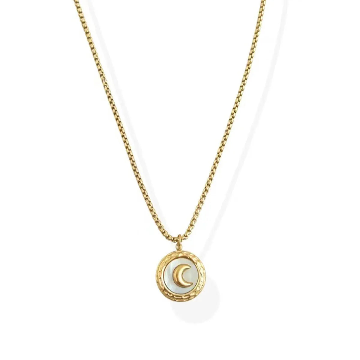 Retro Round Moon Stainless Steel Plating Necklace