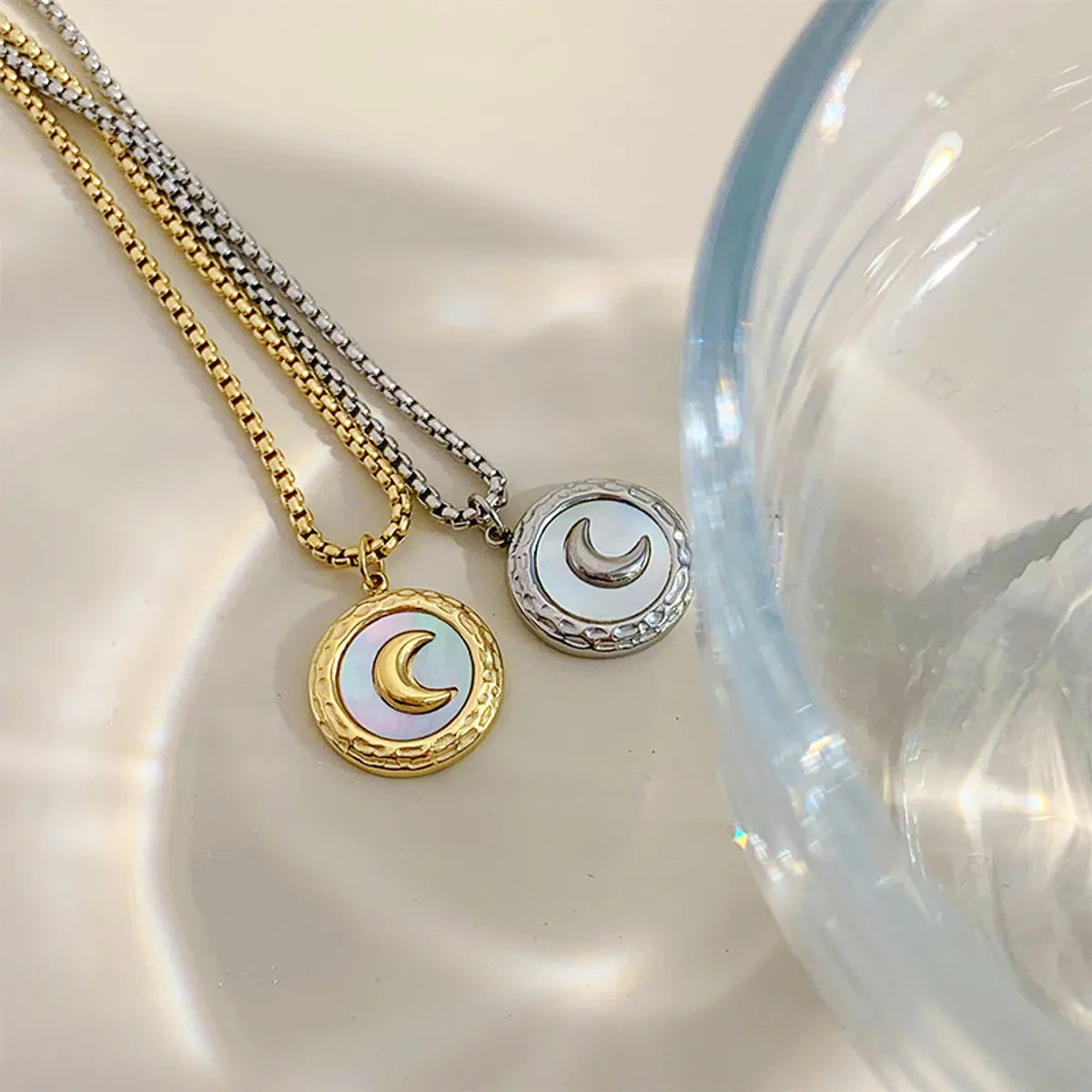 Retro Round Moon Stainless Steel Plating Necklace