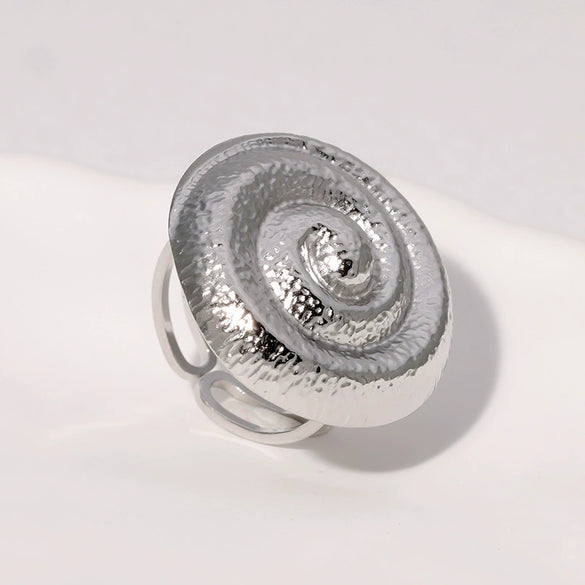 Retro Fashion Spiral Open Geometric Round Stainless Steel Gold Plated Ring With Electroplating For Women
