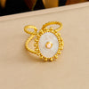 Retro Fashion Stainless Steel Gemstone Ring Plated With Gold Geometric Pattern For Women
