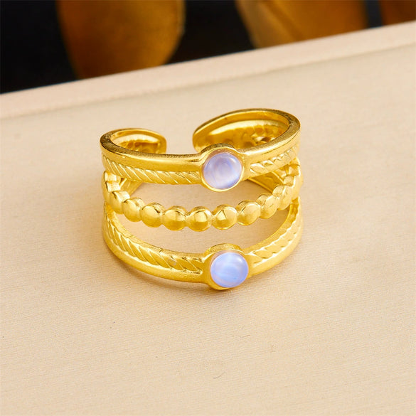 Retro Fashion Stainless Steel Gemstone Ring Plated With Gold Geometric Pattern For Women