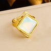 Retro Fashion Stainless Steel Gemstone Ring Plated With Gold Geometric Pattern For Women