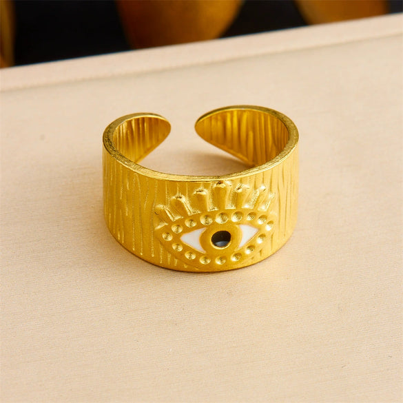 Retro Fashion Stainless Steel Gemstone Ring Plated With Gold Geometric Pattern For Women