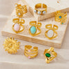 Retro Fashion Stainless Steel Gemstone Ring Plated With Gold Geometric Pattern For Women