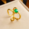 Retro Fashion Stainless Steel Gemstone Ring Plated With Gold Geometric Pattern For Women