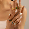 Retro Fashion Stainless Steel Gemstone Ring Plated With Gold Geometric Pattern For Women