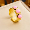 Retro Fashion Stainless Steel Gemstone Ring Plated With Gold Geometric Pattern For Women