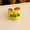 Retro Fashion Stainless Steel Gemstone Ring Plated With Gold Geometric Pattern For Women