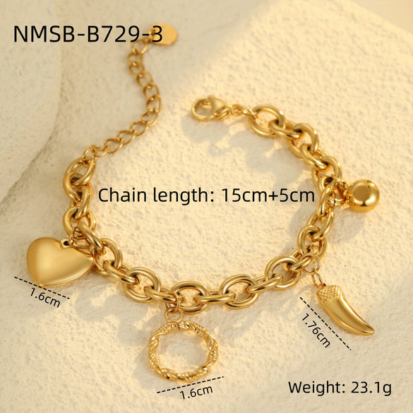 Retro Fashion Stainless Steel Geometric Pendant Bracelet For Women With Electroplating Design
