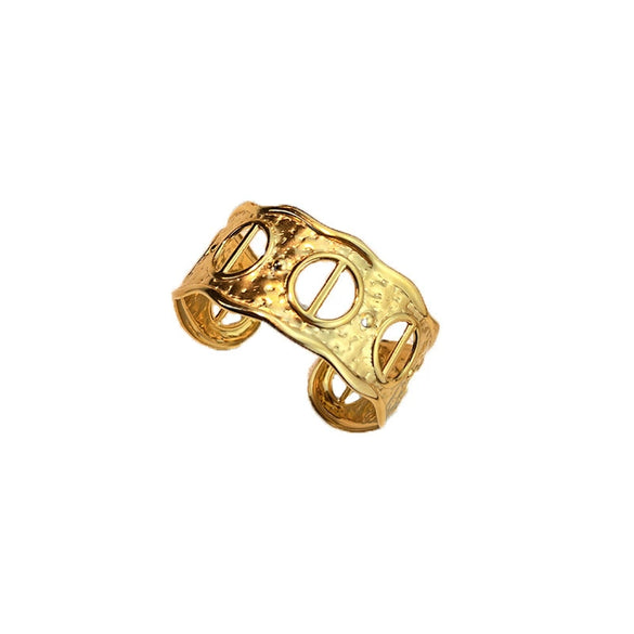 Retro Fashion Stainless Steel Hydraulic Bracelet With 18K Gold Plated Electroplating Opening Niche Design Cut Out