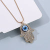 Retro Fatima Hand Peach Heart Round Alloy Pendant Full Diamond Electroplated Necklace With Devil's Eye Design