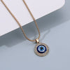 Retro Fatima Hand Peach Heart Round Alloy Pendant Full Diamond Electroplated Necklace With Devil's Eye Design