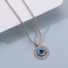 Retro Fatima Hand Peach Heart Round Alloy Pendant Full Diamond Electroplated Necklace With Devil's Eye Design