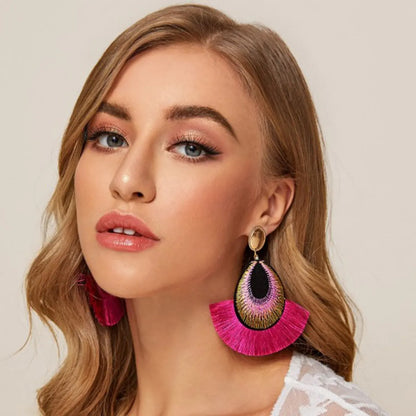 Retro Feather Cloth Embroidery Women'S Drop Earrings