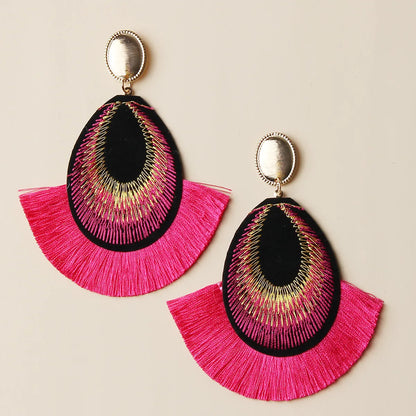 Retro Feather Cloth Embroidery Women'S Drop Earrings