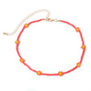 Retro Floral Geometric Beaded Necklace With Resin And Plastic Rice Bead Woven Flower Design