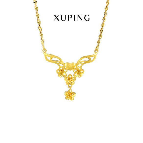 Retro Floral Pendant Necklace With Water Wave Chain Copper Alloy Gold Plated Women's Wedding Jewelry