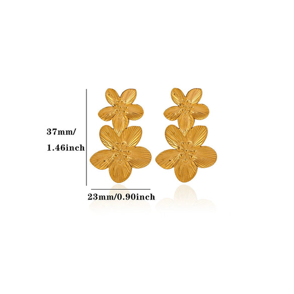 Retro Floral Zircon Stud Earrings For Women With Gold Plated Stainless Steel And Vacuum Plated Finish