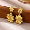 Retro Floral Zircon Stud Earrings For Women With Gold Plated Stainless Steel And Vacuum Plated Finish