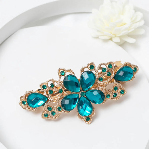 Retro Flower Agate Inlay Rhinestones Hair Clip 1 Piece