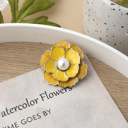 Retro Flower Alloy Enamel Inlay Artificial Gemstones Pearl Women'S Brooches